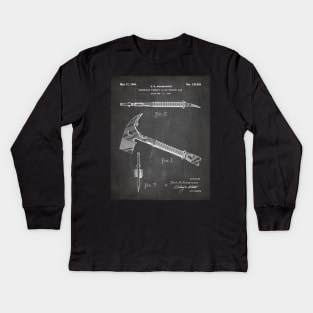 Firemans Axe Patent - Fire Fighter Art - Black Chalkboard Kids Long Sleeve T-Shirt